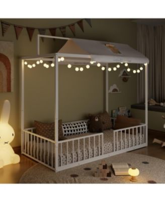 Streamdale Montessori 3-in-1 Convertible Metal Toddler Bed with Canopy, Twin, Black