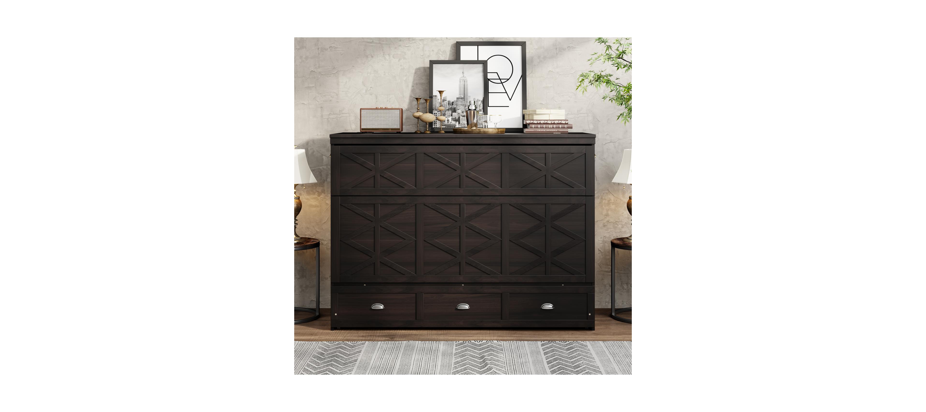 Streamdale Furniture Queen Size Murphy Bed with Large Drawers and Usb, Brushed Gray