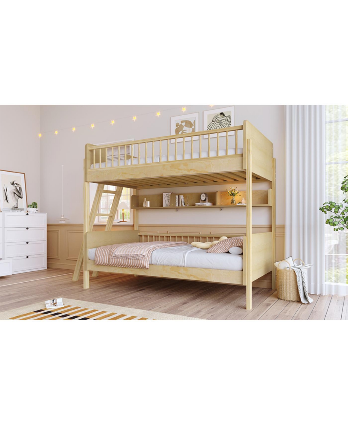 Streamdale Furniture Twin Wooden Bunk Bed with 3 Storage Shelves, White