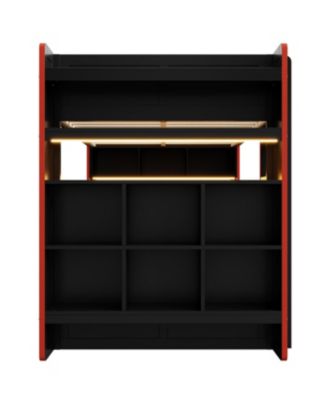 Wood Gaming Bunk Bed with Desk, Storage, LED & Charging Station