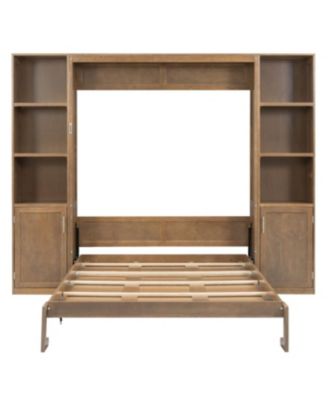  Queen size wooden Murphy Bed with Storage Shelves & Cabinets
