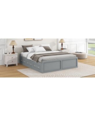 Wood Queen Size Platform Bed Frame with 6 Drawers