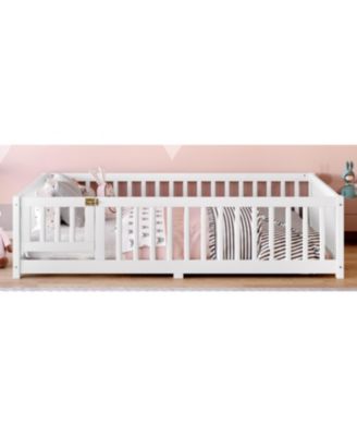 Full Size Pine wood, Plywood Guardrails and Door for Kids Floor Bed