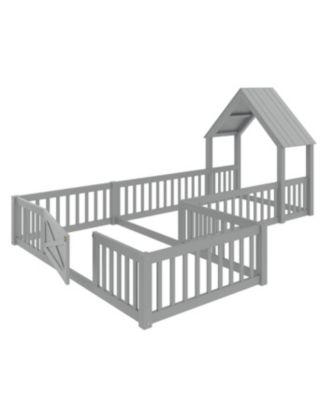 Streamdale Twin Size House Floor Bed with Door and Guardrails, Grey