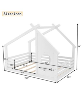Full House Floor Bed with Window & Shelf, Solid Wood, White