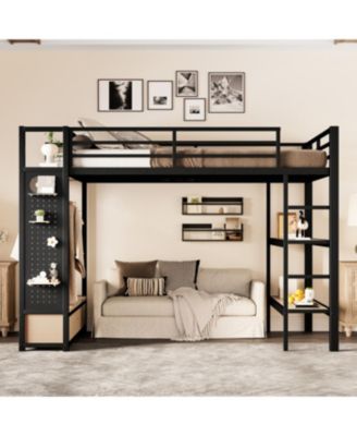 Streamdale Metal Loft Bed with Wardrobe and Shelves, Black