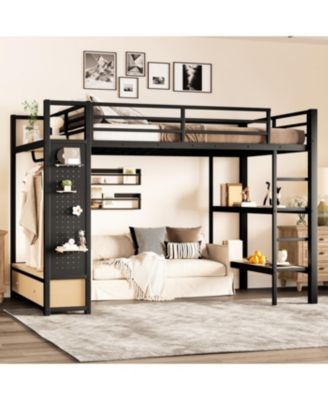 Streamdale Metal Loft Bed with Wardrobe and Shelves, Black