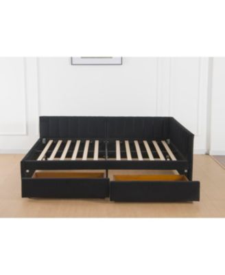 Upholstered Daybed with Storage Drawers & L-Shaped Headboard