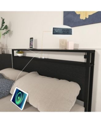 Streamdale Queen Size Bed Frame with 8 Storage Drawers & LED Headboard, BLACK