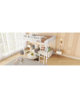 Metal Full Loft Bed with Storage Shelves