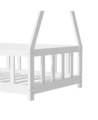 Montessori Floor Bed Frame for Kids with Guardrail, White