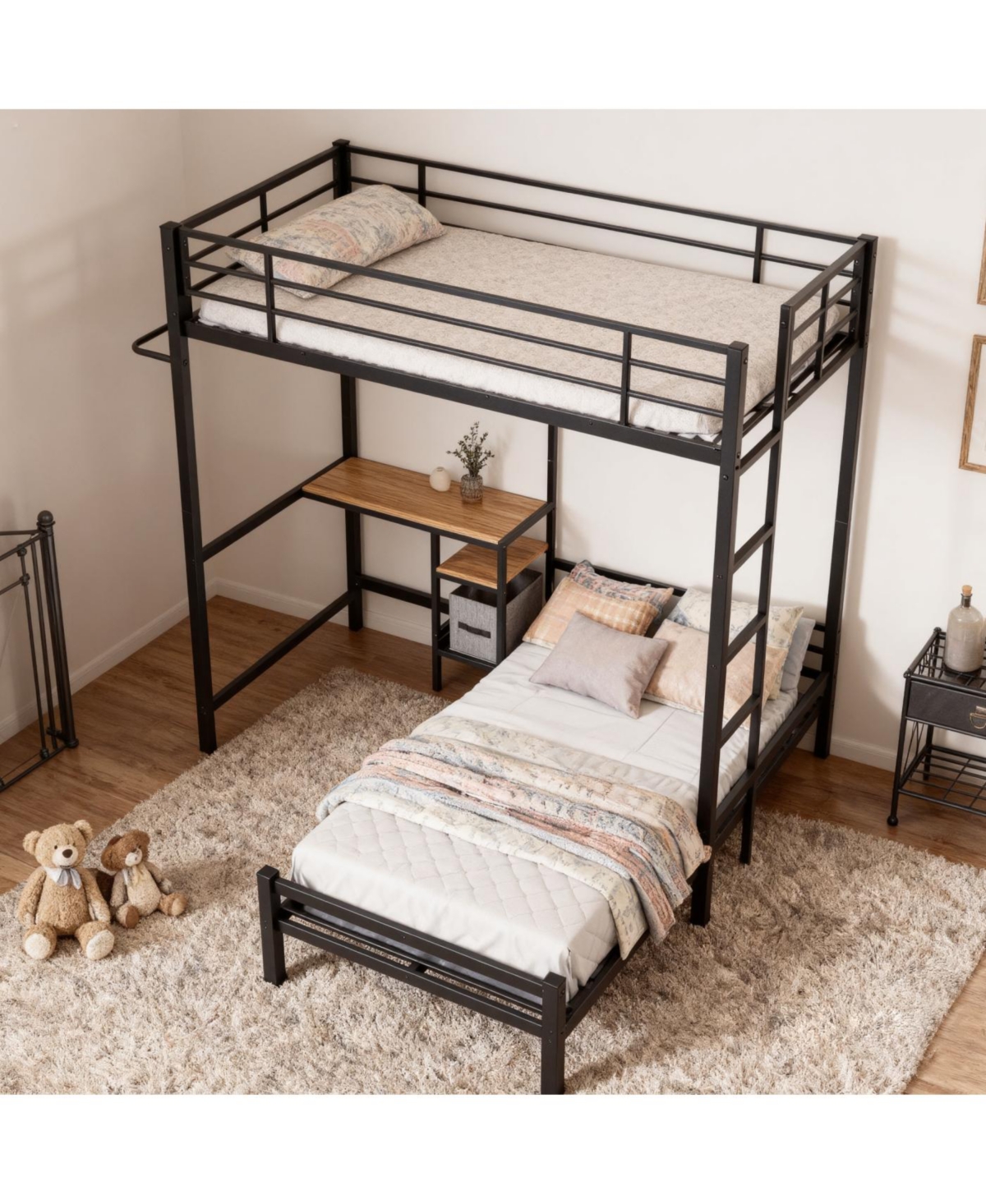Streamdale Furniture Bunk Bed Twin Over Twin with Desk Station, L-Shaped Metal Loft Bed
