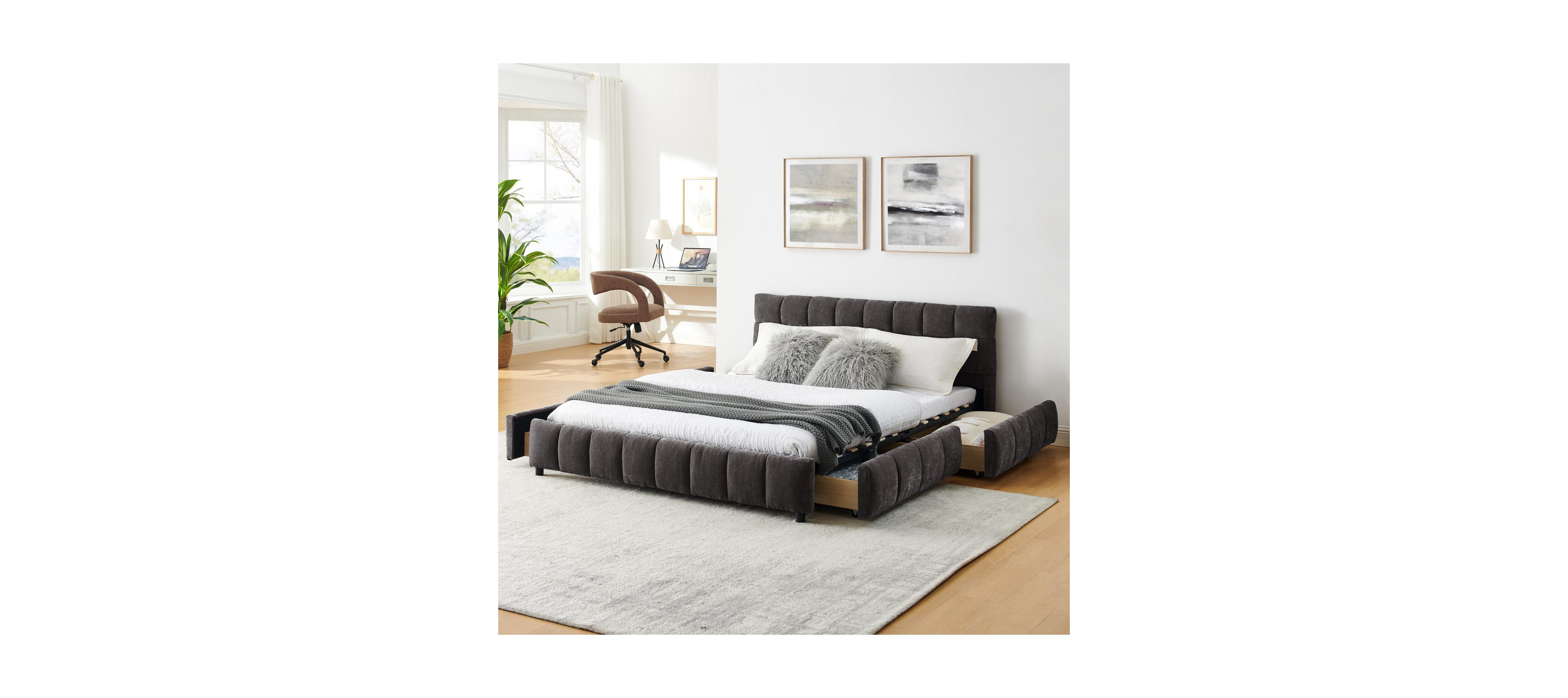 Streamdale Furniture Queen Size Upholstered Bed with Storage Drawer