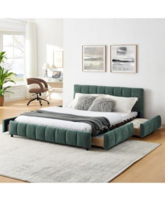 Queen Size Upholstered Bed with Storage Drawer - Green