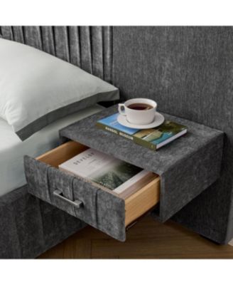 Queen Size Chenille Upholstered Bed Frame with Pleated Design - Dark Grey