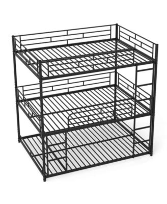Full Over Full Over Full Metal Bed Frame Heavy-Duty Triple Bunk Bed w/Dual Ladders