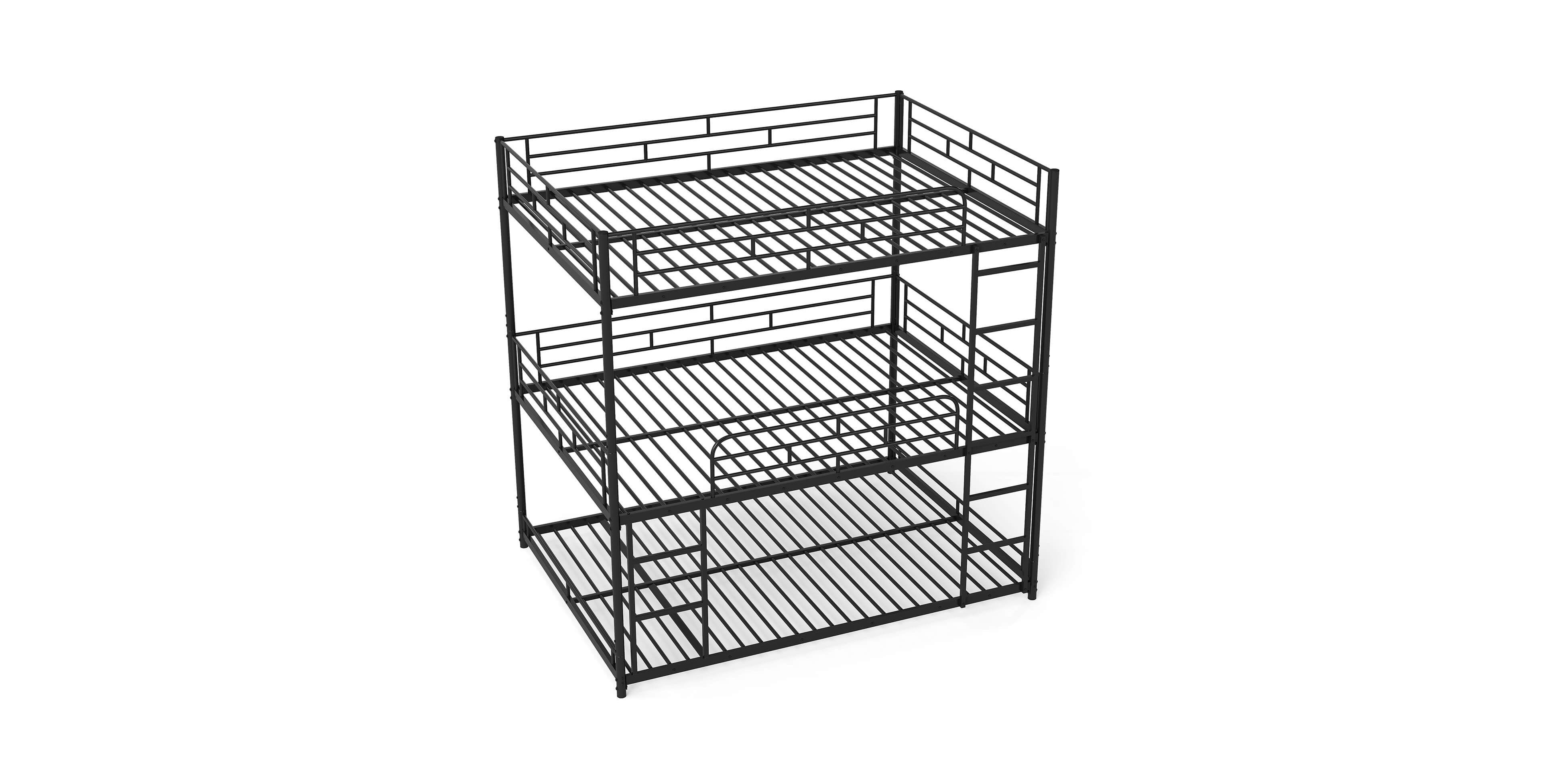Costway Full Over Full Over Full Metal Bed Frame Heavy-Duty Triple Bunk Bed w/Dual Ladders