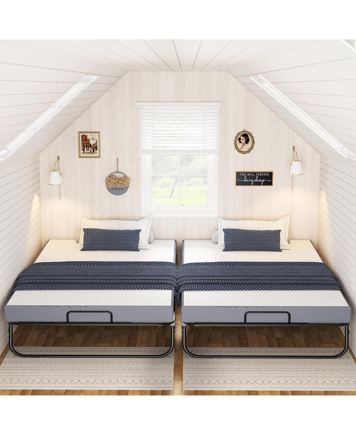 Aheaplus 75"x 46" Folding Bed with Mattress, Foldable Guest Rollaway Bed with Cover and Sturdy Metal Frame