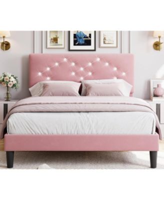 Queen Size Upholstered with Button Tufted Headboard, Under Bed Storage, Sturdy Wood Slats Platform Bed