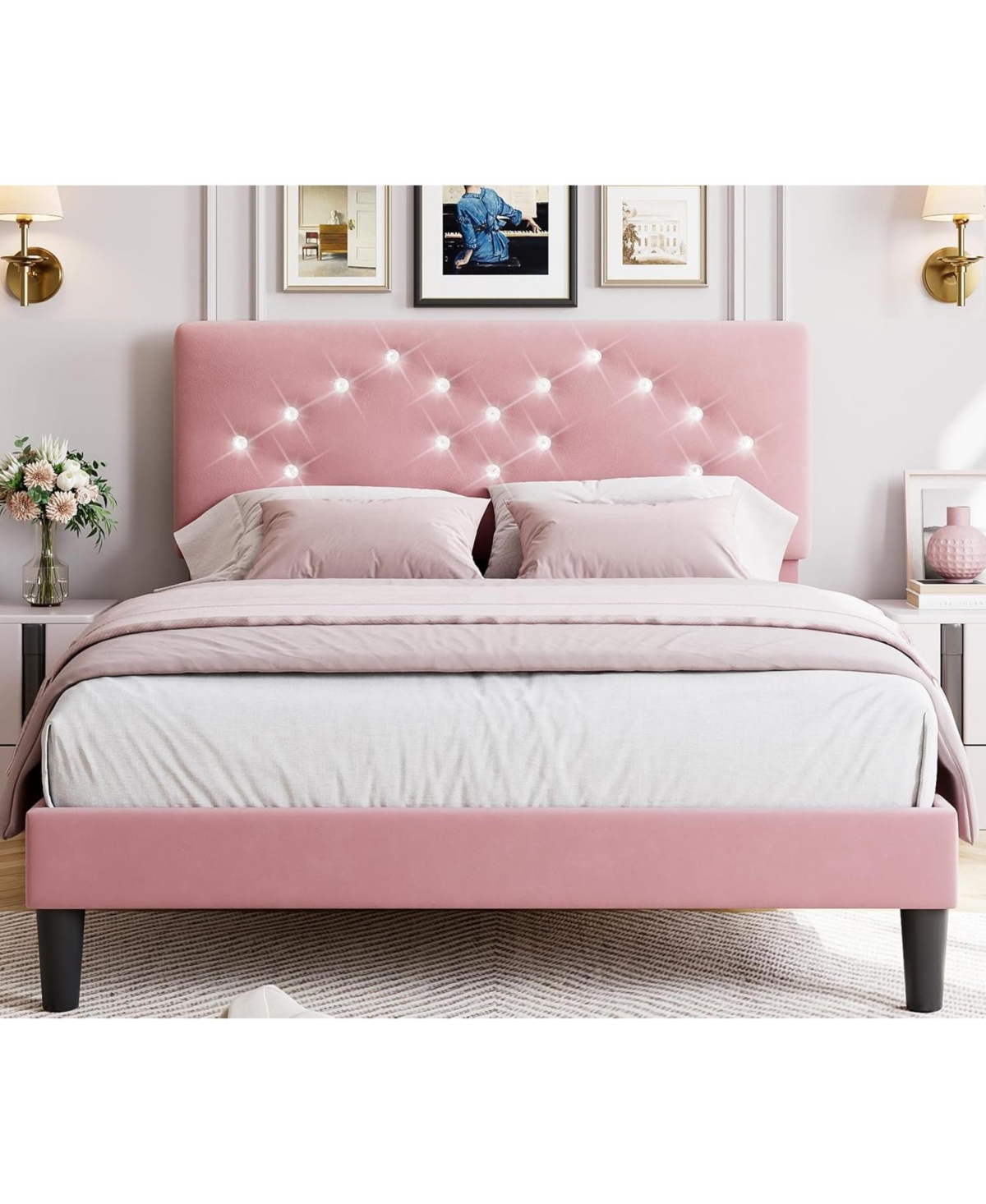 Gaomon Queen Size Upholstered with Button Tufted Headboard, Under Bed Storage, Sturdy Wood Slats Platform Bed