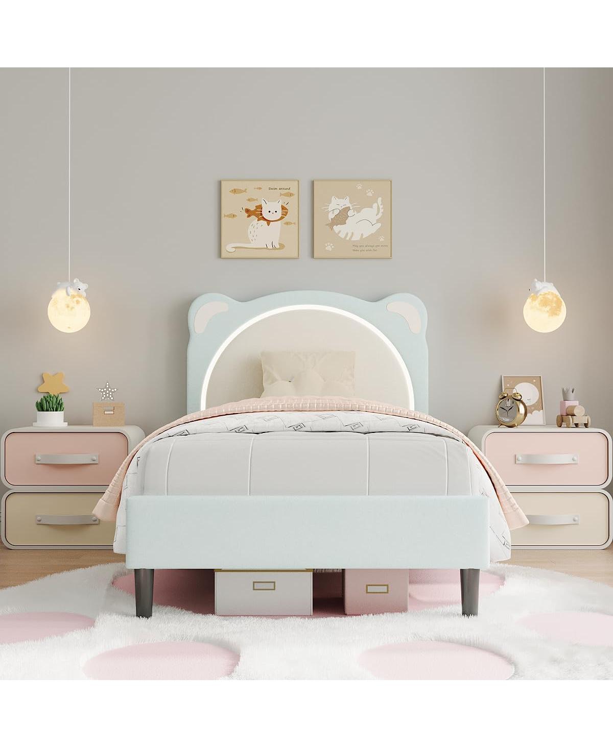 gaomon Twin Xl Kids Upholstered Platform Bed Frame with Adjustable Headboard