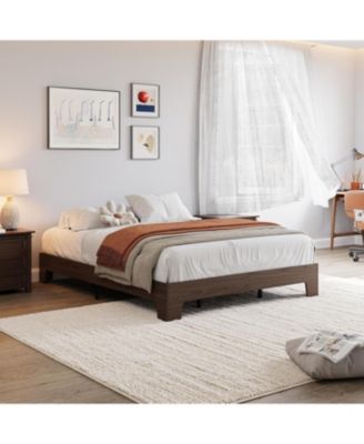 Full Platform Bed Frame with Underbed Storage 10.24" Clearance Wood & Metal Slats No Headboard Walnut