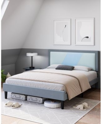 Full Size Triple Panel Platform Bed Frame Minimalist MDF Construction Beige Finish No Box Spring Needed Easy Assembly