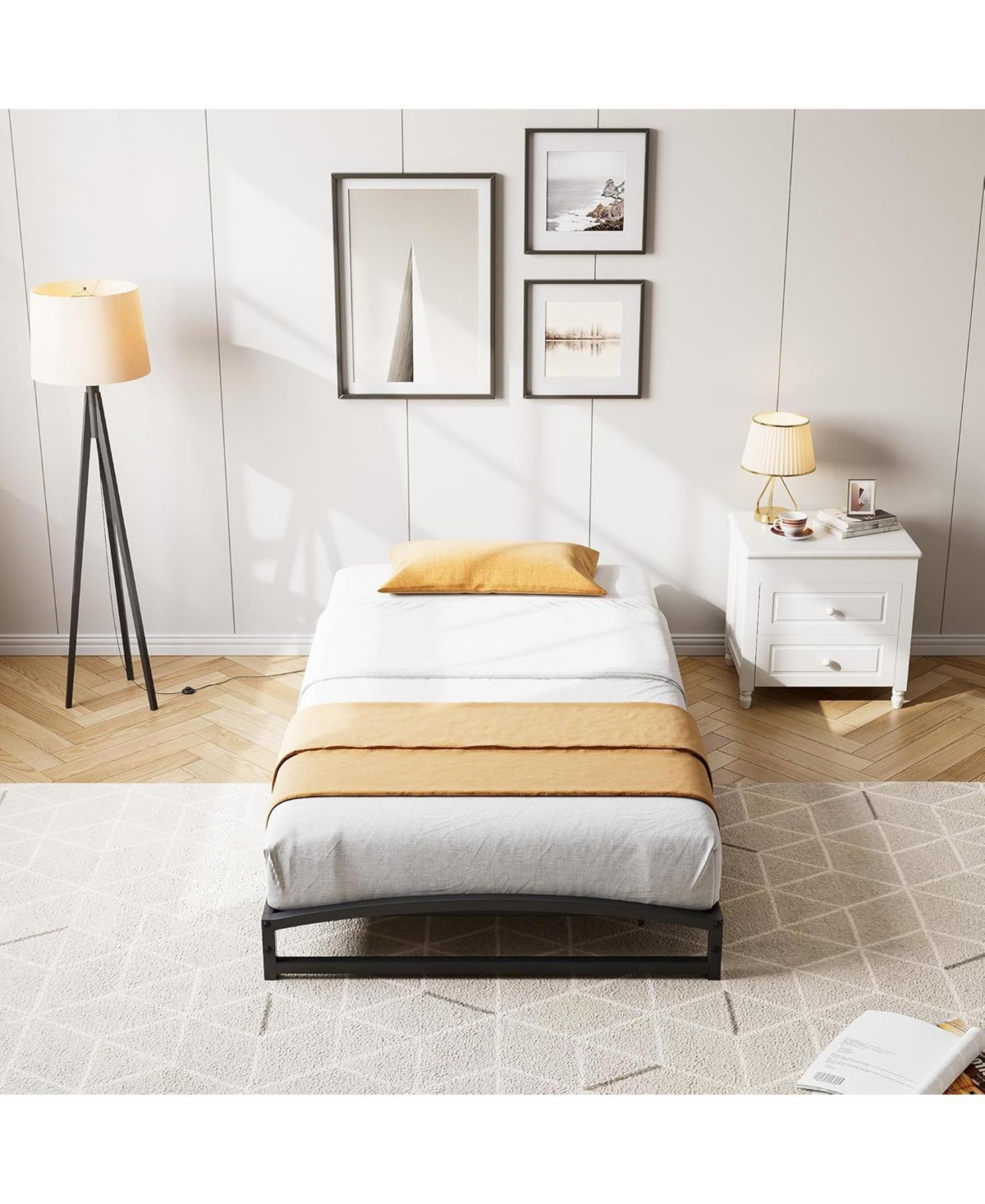 Twin Size 6 Inch Metal Platform Bed Frame Heavy Duty Slats Underbed Storage Noise-Free Non-Slip Black