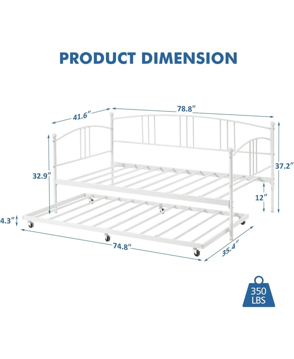 gaomon Twin Metal Daybed with Steel Slat Support for Living Room, Bedroom, Guest Room Sofa Bed Frame