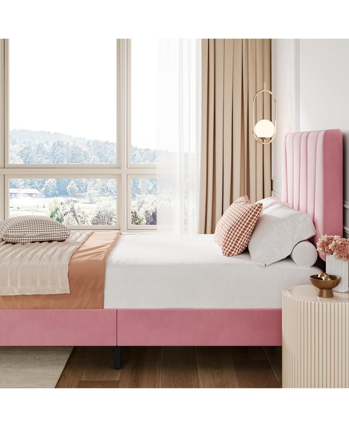 gaomon Twin Bed Frame with Adjustable Linen Upholstered Headboard Strong Wooden Slats No Box Spring Needed Easy Assembly