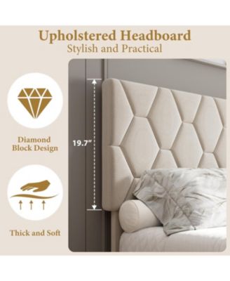 Twin Upholstered Bed Frame Heavy Duty Platform Upholstered Headboard Strong Wood Slats No Box Spring Beige