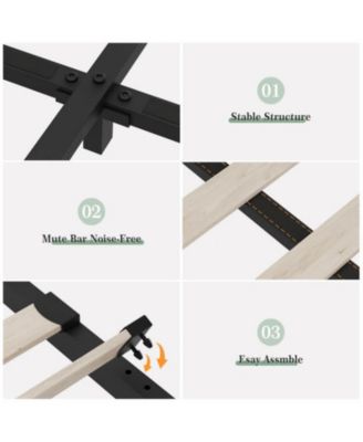 Full Bed Frame Gray Upholstered 4 Storage Drawers Wingback Headboard Charging Station Button Tufted