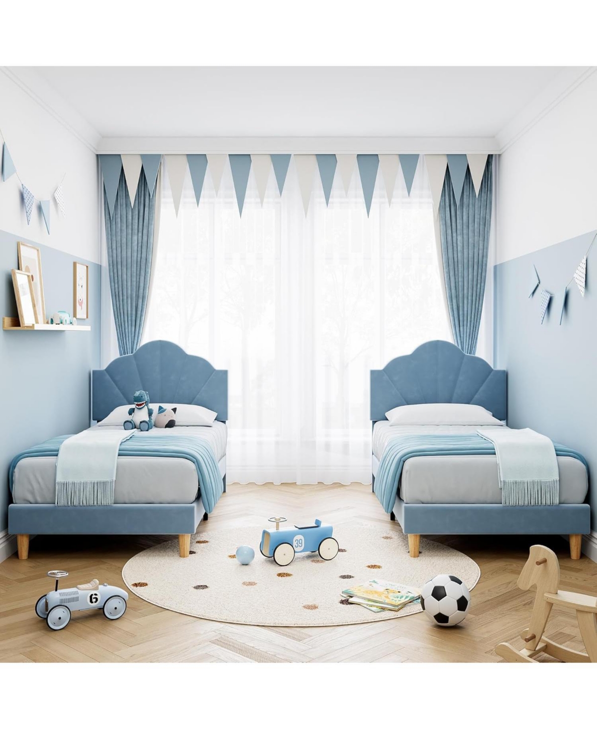 gaomon Twin Xl Bed Frame Velvet Upholstered Adjustable Headboard for Boys Girls Wooden Slats No Box Spring Needed Light Blue