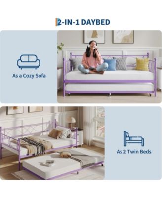 Twin Daybed with Trundle Metal Daybed and Trundle Set Sofa Bed Steel Slat Multifunctional Bedroom