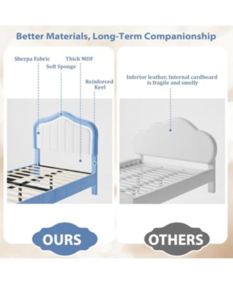 Twin XL Upholstered Bed Frame Storage Drawer Smart LED Headboard Princess Platform for Kids Girls Wooden Slats Blue White