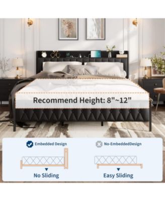 King Size Black Faux Leather Upholstered Platform Bed Frame with Storage Headboard Charging Station USB Ports Outlets
