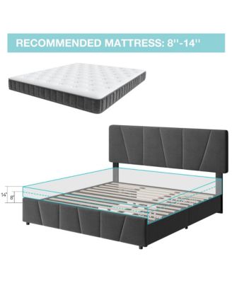 King Size Bed Frame with Adjustable Headboard and 4 Storage Drawers