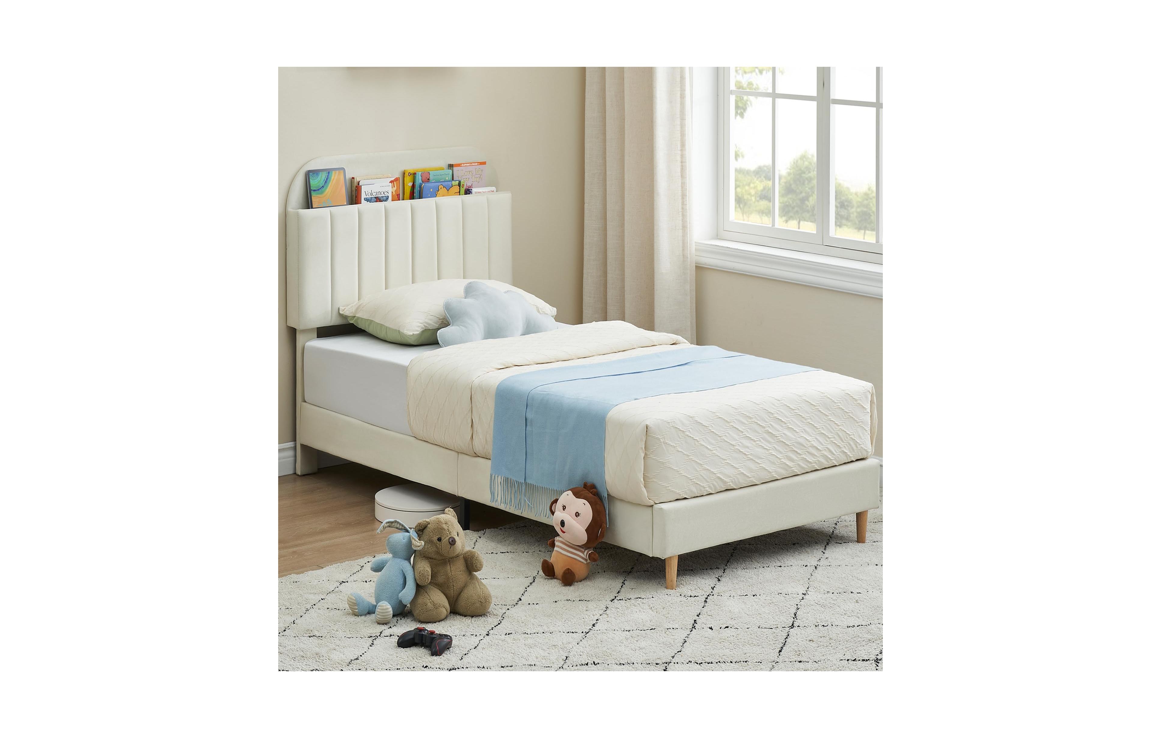 gaomon Twin Bed Frames, Upholstered Platform Bed Frame with Bookcase Headboard