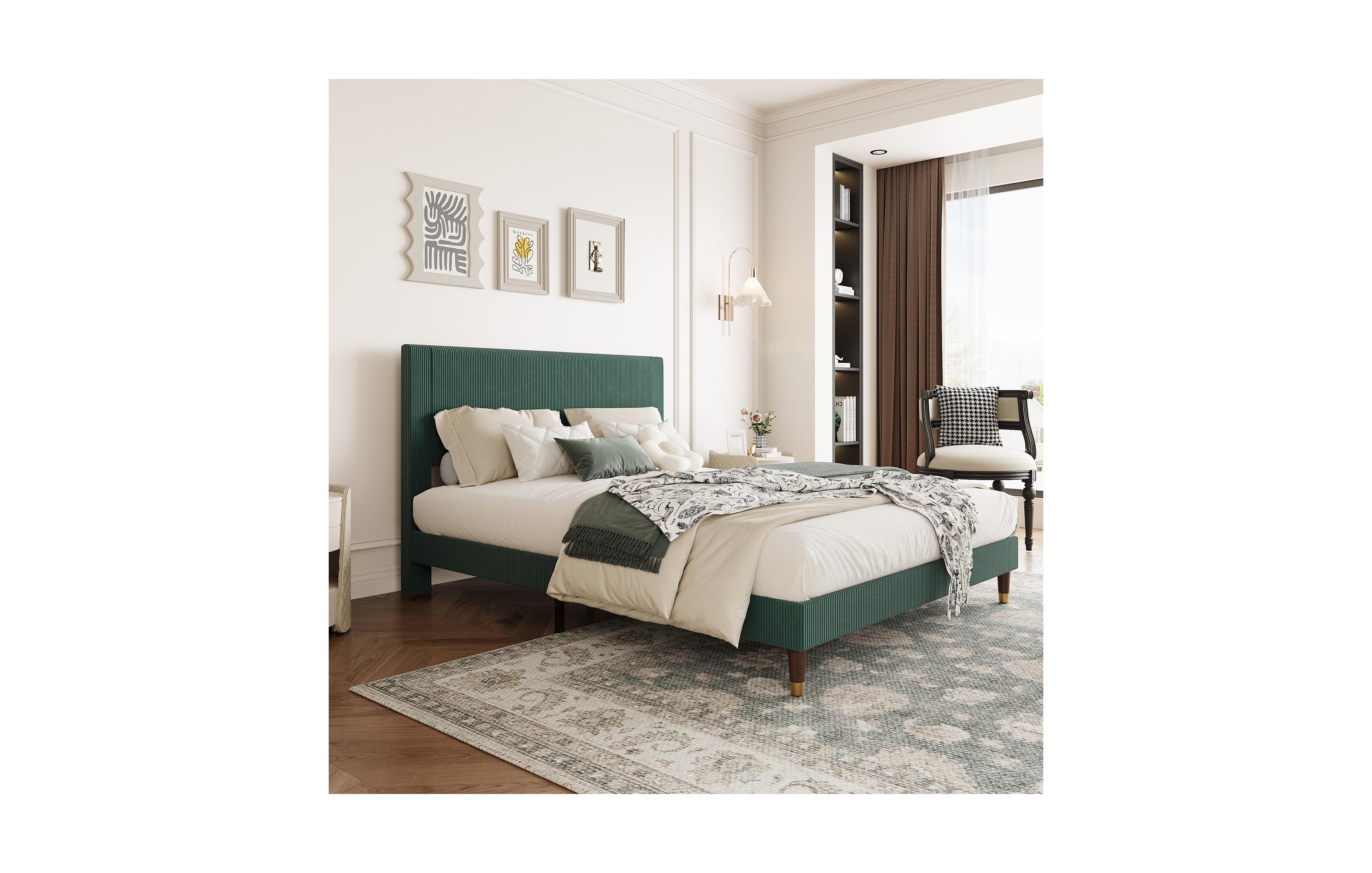 gaomon Full Bed Frame Upholstered Platform Bed with Fabric Headboard, Non-Slip and Noise-Free