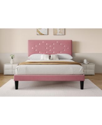 Queen Size Velvet Bed Frames with Headboard,Upholstered Platform Bedframe with Wood Slats,Solid and Stable