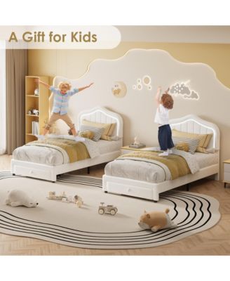 Twin Upholstered Bed Frame with Storage Drawer and Smart Led Headboard, Twin Size Platform Bed Frames