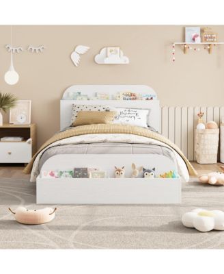 Twin Size Wooden Storage Headboard Raised Footboard Low Platform Bed Frame