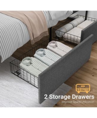 Platform Bed with Headboard and Two Storage Drawers, Metal Slat Noise-Free Assembly