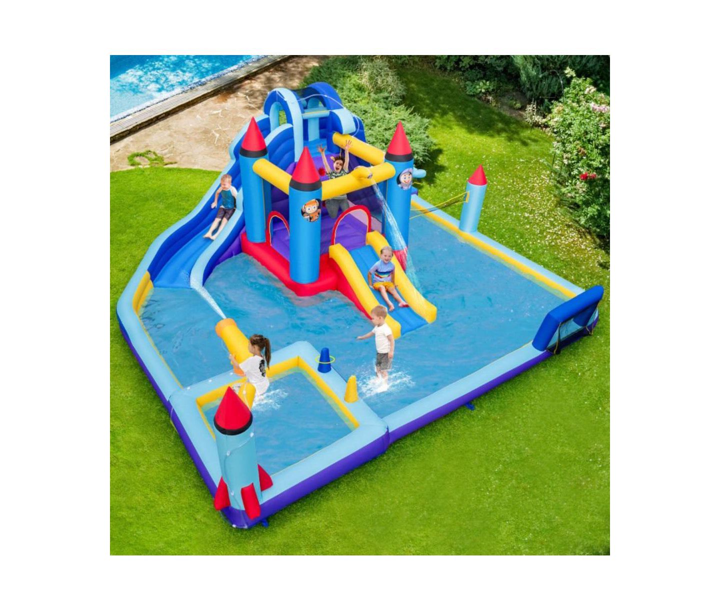 Детская игрушка HONGGE Rocket Inflatable Water Slide Park with 950W Blower, цвет: Синий — фото 4