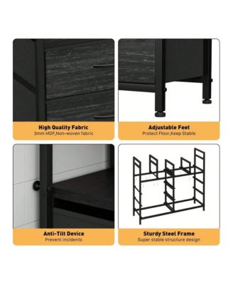 9-Drawer Modern Dresser TV Stand with Charging Station, Open Shelf, Power Outlets, Storage Media Console, Black