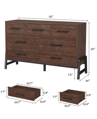 7-Drawer Modern Freestanding Dresser, 52 Inch Wide Wood Chest, Closet Storage for Bedroom, Living Room, Entryway