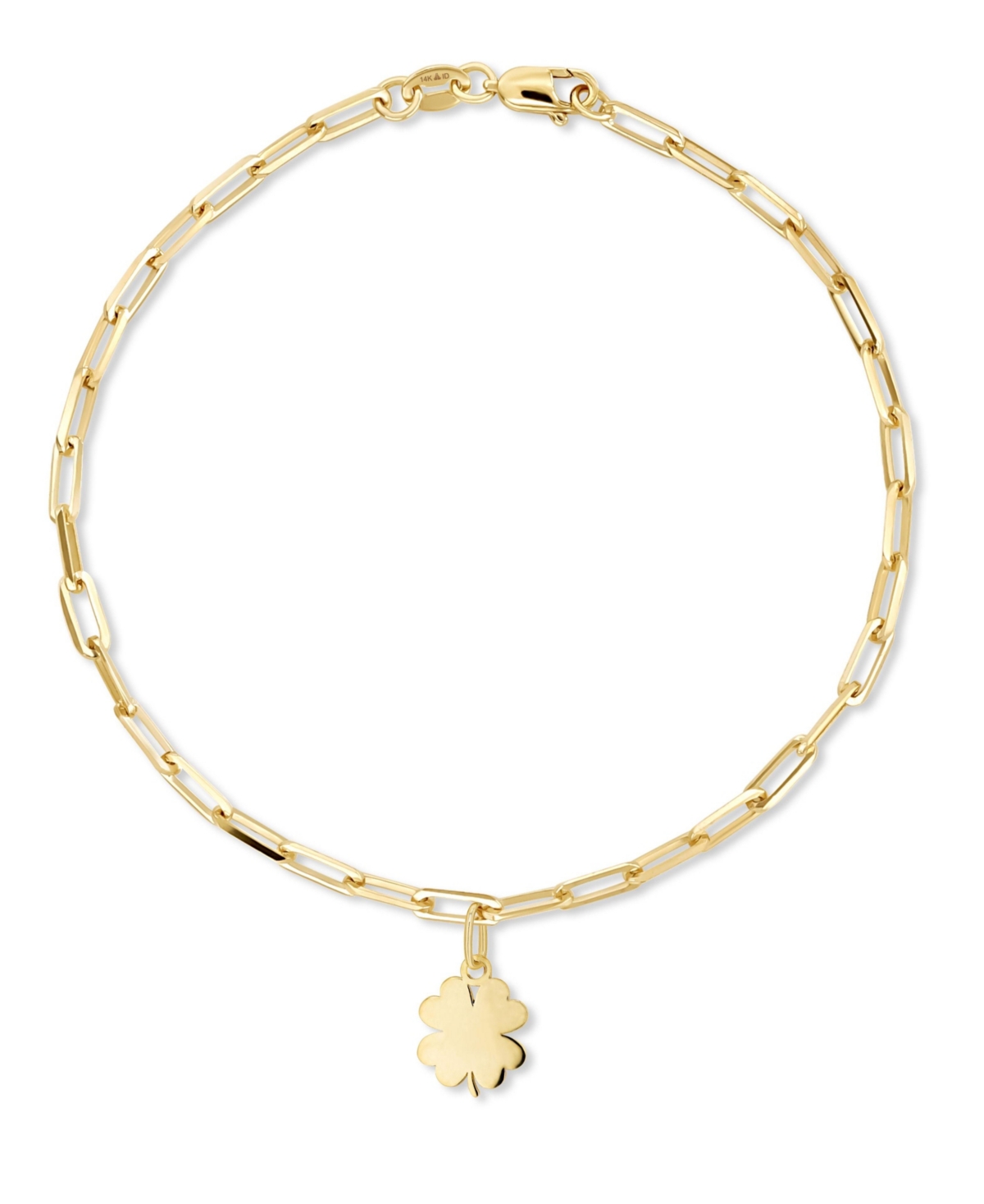 Devata Clover Heart Charm with Paperclip Chain Bracelet in 14K Gold, in