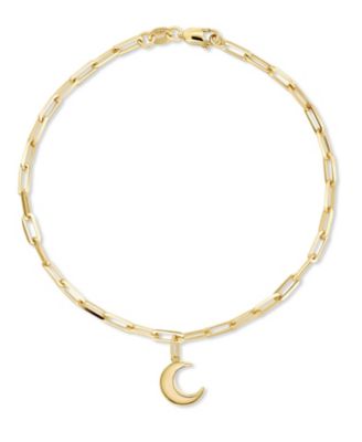 Crescent Moon Charm with Paperclip Chain Bracelet in 14K Gold, 7.5 in, approx. 3.2 grams.