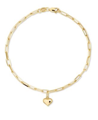 Sweet Heart Charm with Paperclip Chain Bracelet in 14K Gold, 7 in, approx. 2.5 grams.