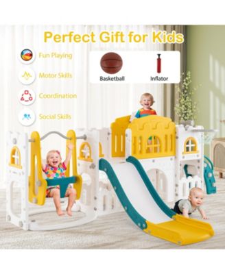 10-in-1 Toddler Swing and Slide Playset with Climber and Basketball Hoop